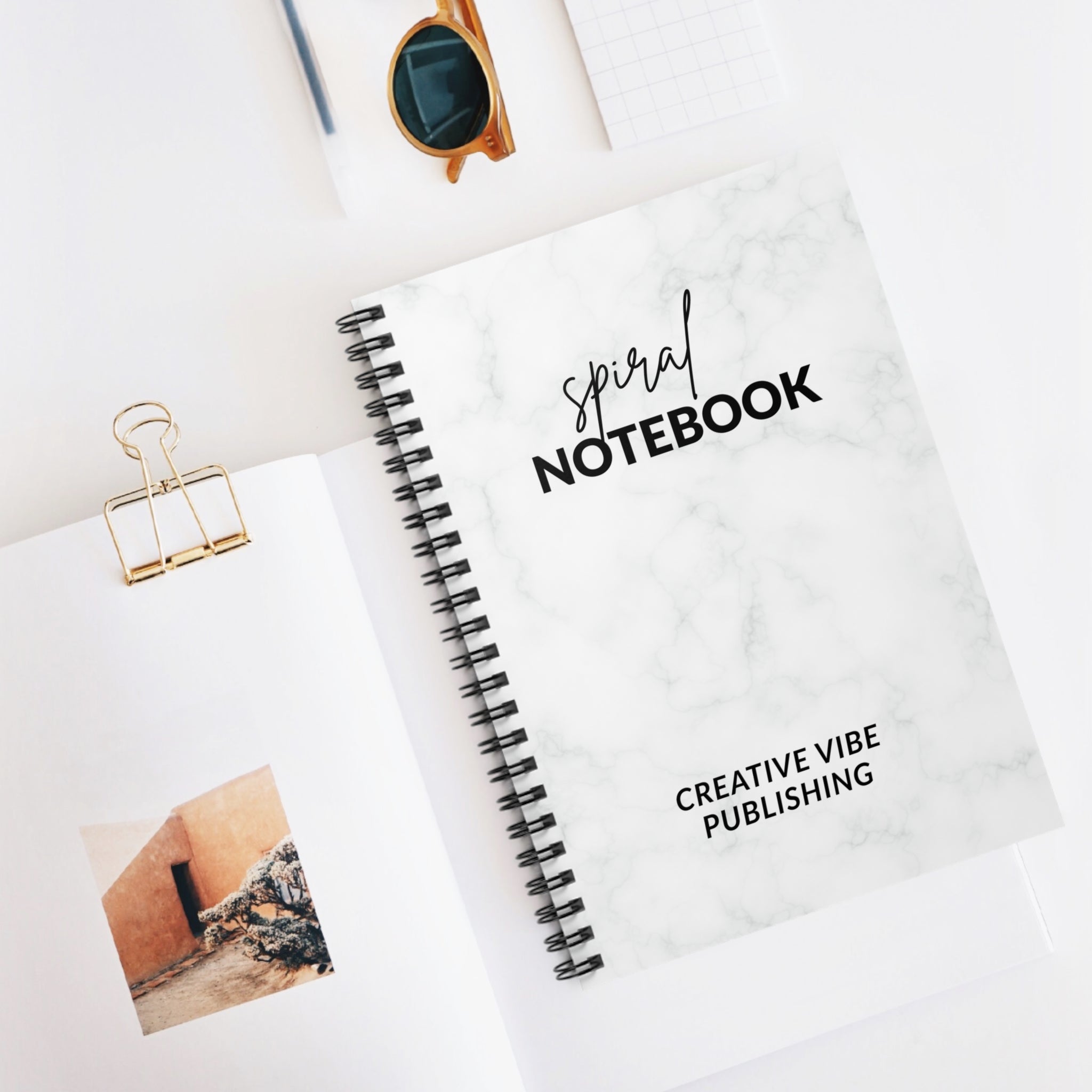 Marble Spiral Notebook — 'Spiral Notebook' Script Cover, Ruled Journal for School & Work