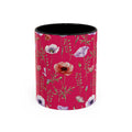 Floral Poppy Accent Coffee Mug — Red Botanical Pattern (11/15 oz)