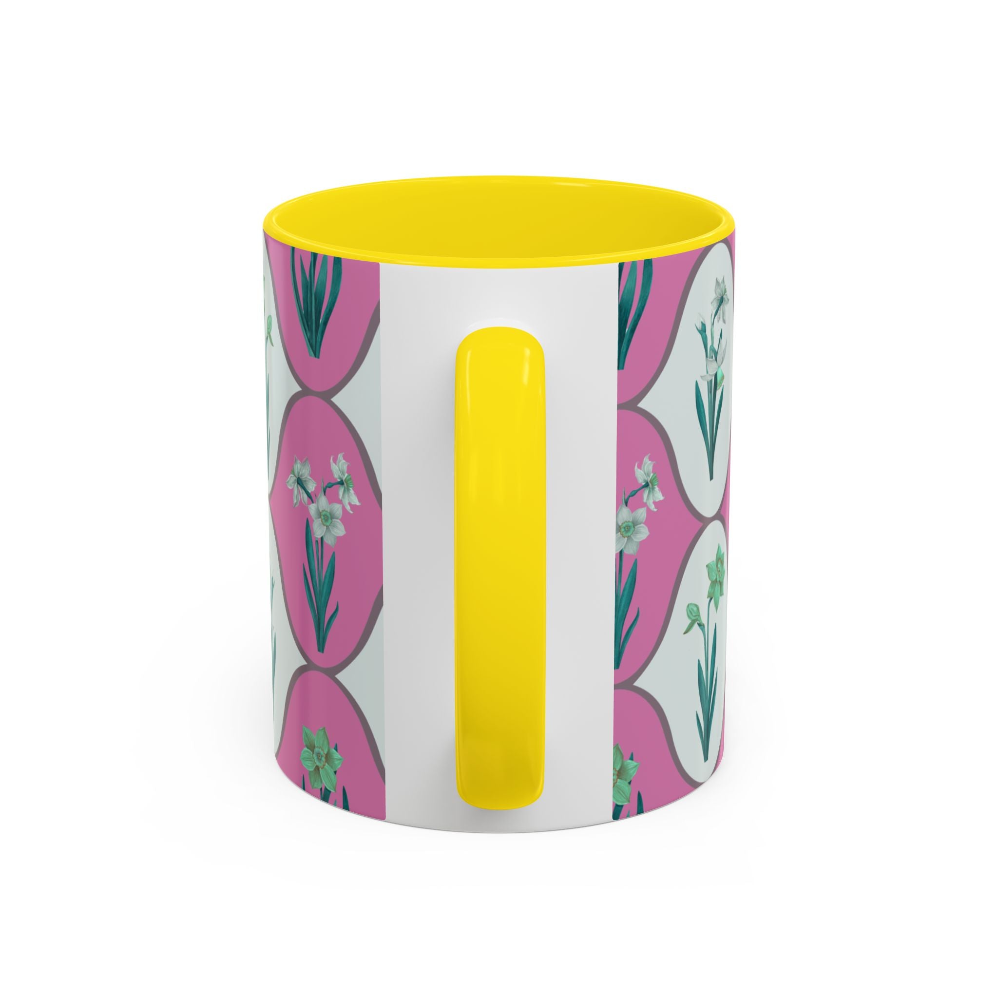 Floral Wave Accent Coffee Mug – Pink Retro Daffodil Pattern (11/15oz)