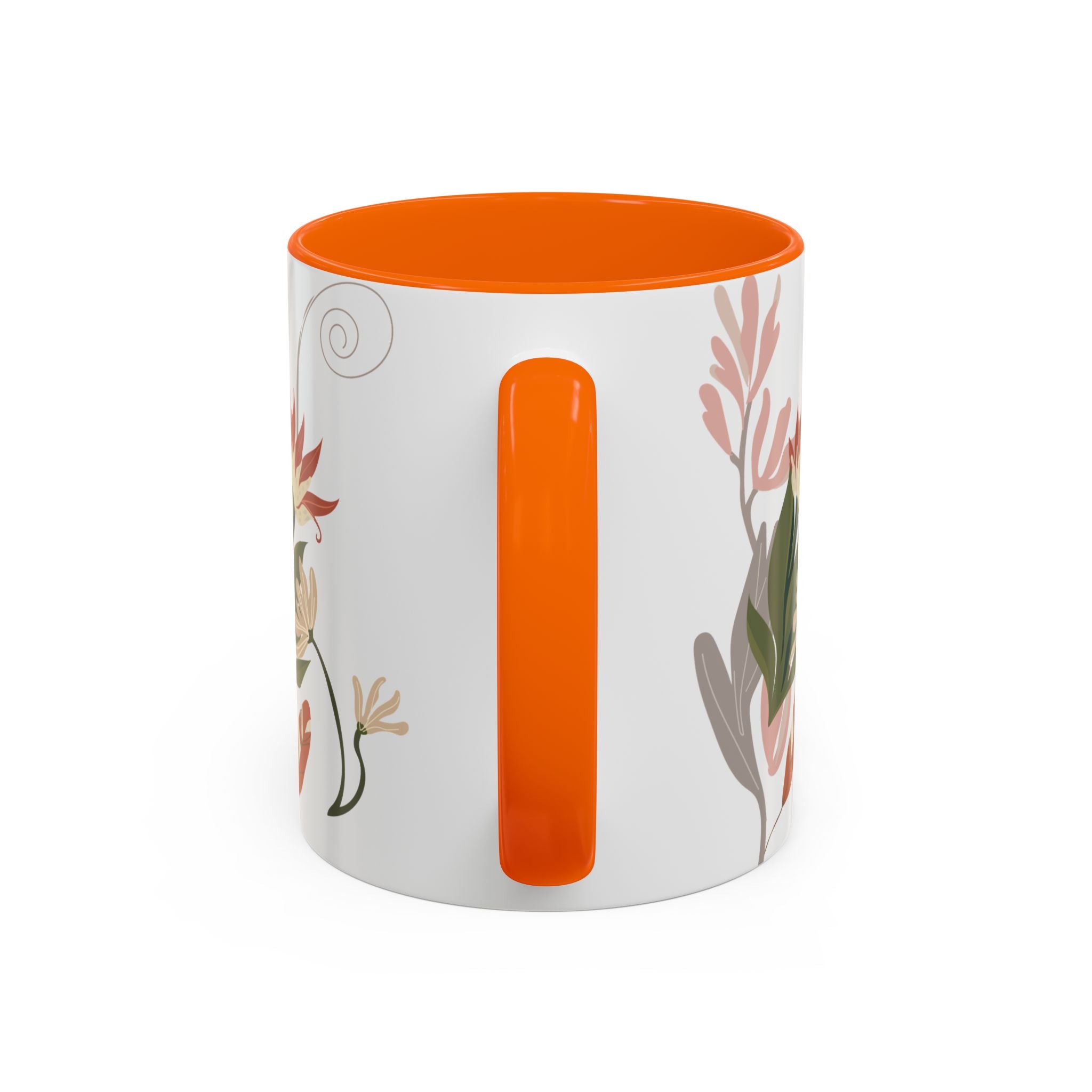 Floral Accent Coffee Mug – Botanical Pink & Green Pattern (11/15oz)