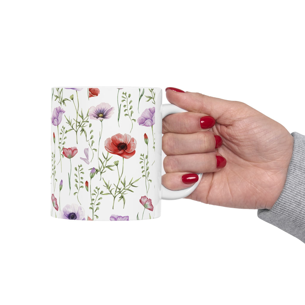 Floral Watercolor Poppy Mug — Botanical 11oz & 15oz Ceramic Coffee Cup