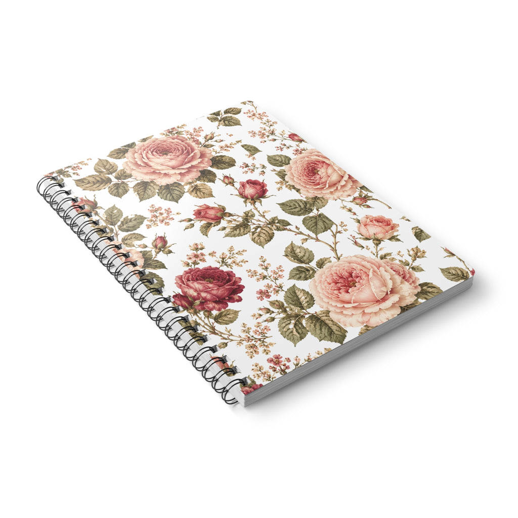 A5 Vintage Rose Spiral Notebook — Floral Wirobound Softcover Journal
