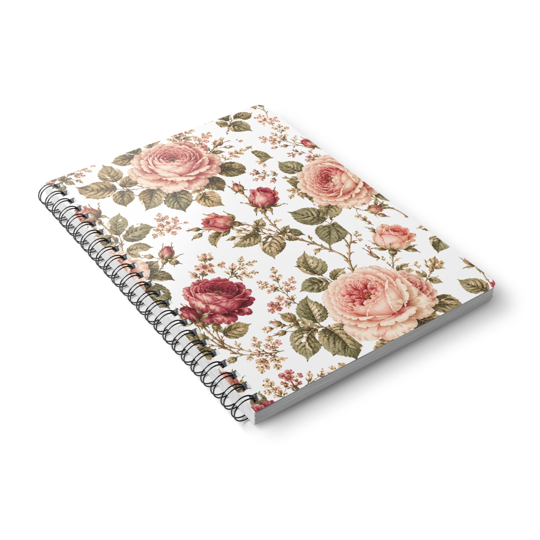 A5 Vintage Rose Spiral Notebook — Floral Wirobound Softcover Journal