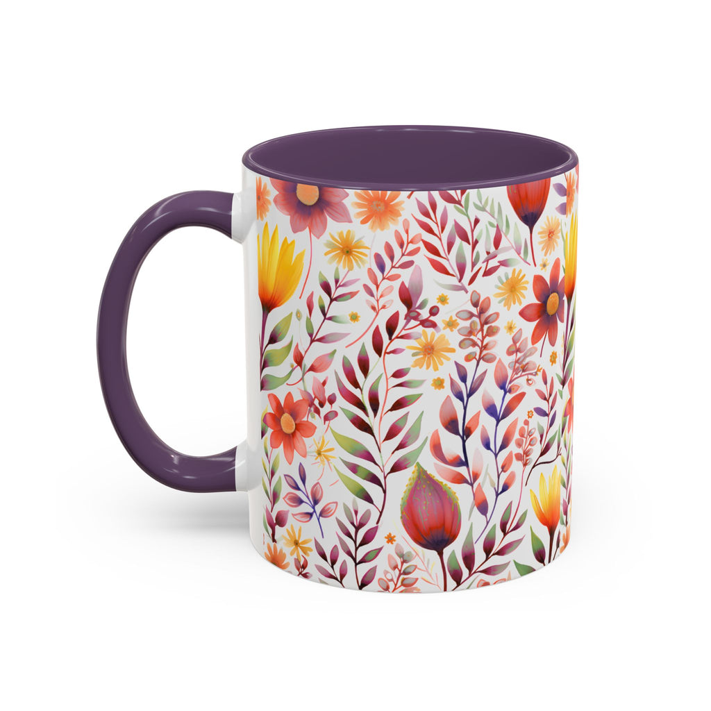 Floral Accent Coffee Mug – Colorful Watercolor Garden Design (11/15oz)