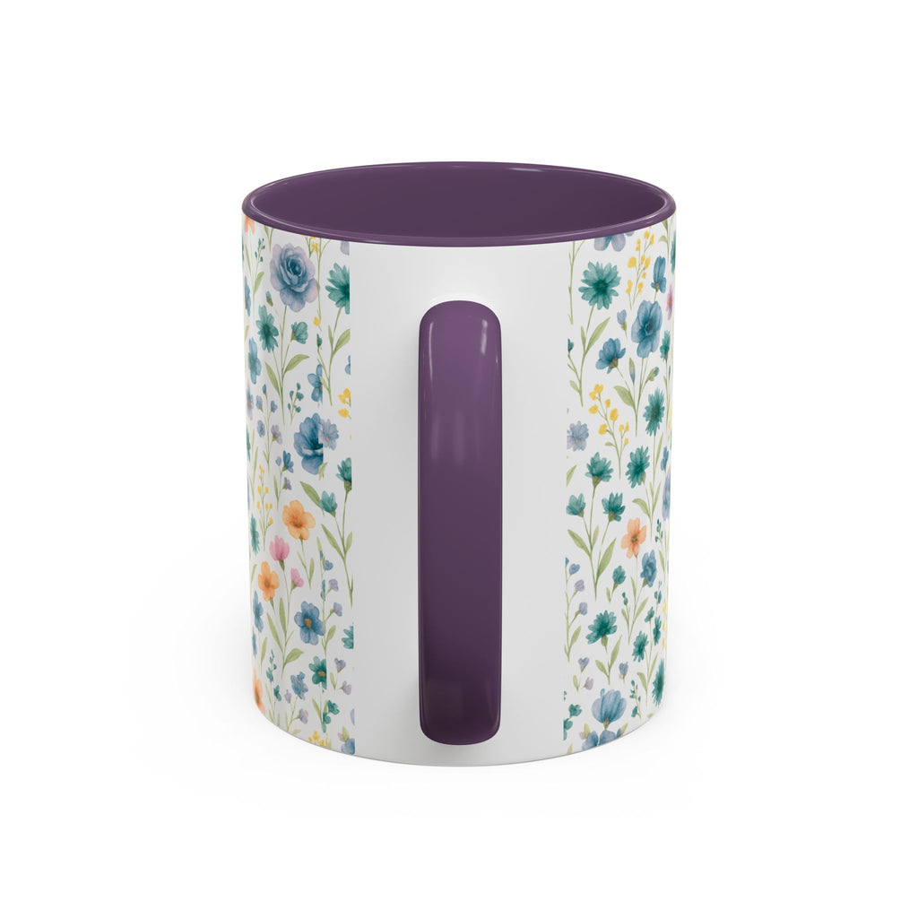 Floral Watercolor Accent Coffee Mug — Blue & Peach Wildflower Pattern (11/15oz)