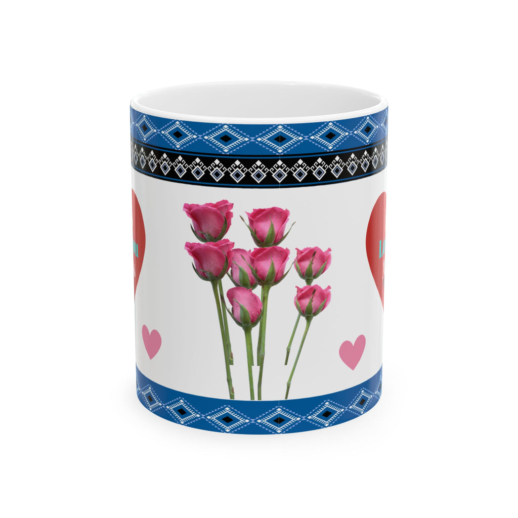Valentine Floral Ceramic Mug (11oz & 15oz) — Pink Roses, Hearts & Love Design