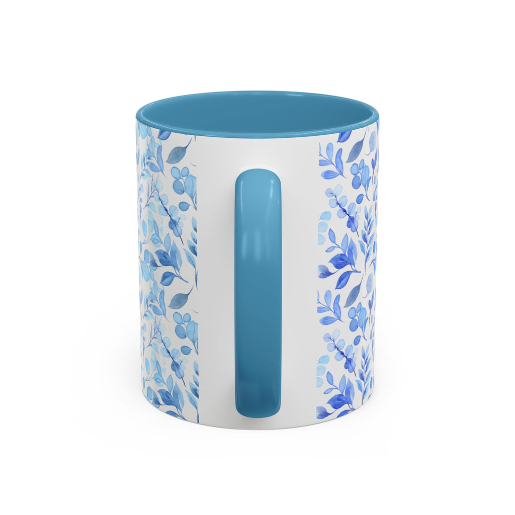 Blue Watercolor Floral Coffee Mug — Accent Handle & Interior