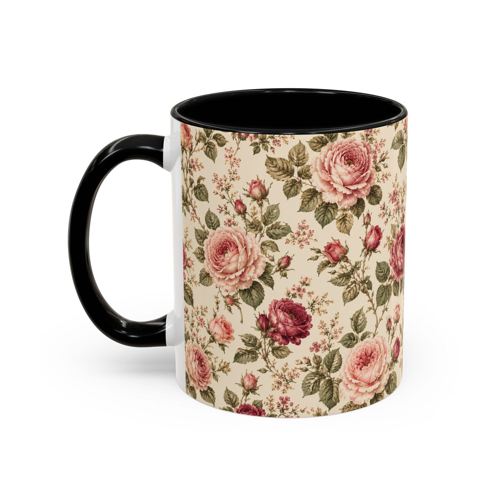 Vintage Rose Accent Coffee Mug – Floral 11/15oz Ceramic Cup