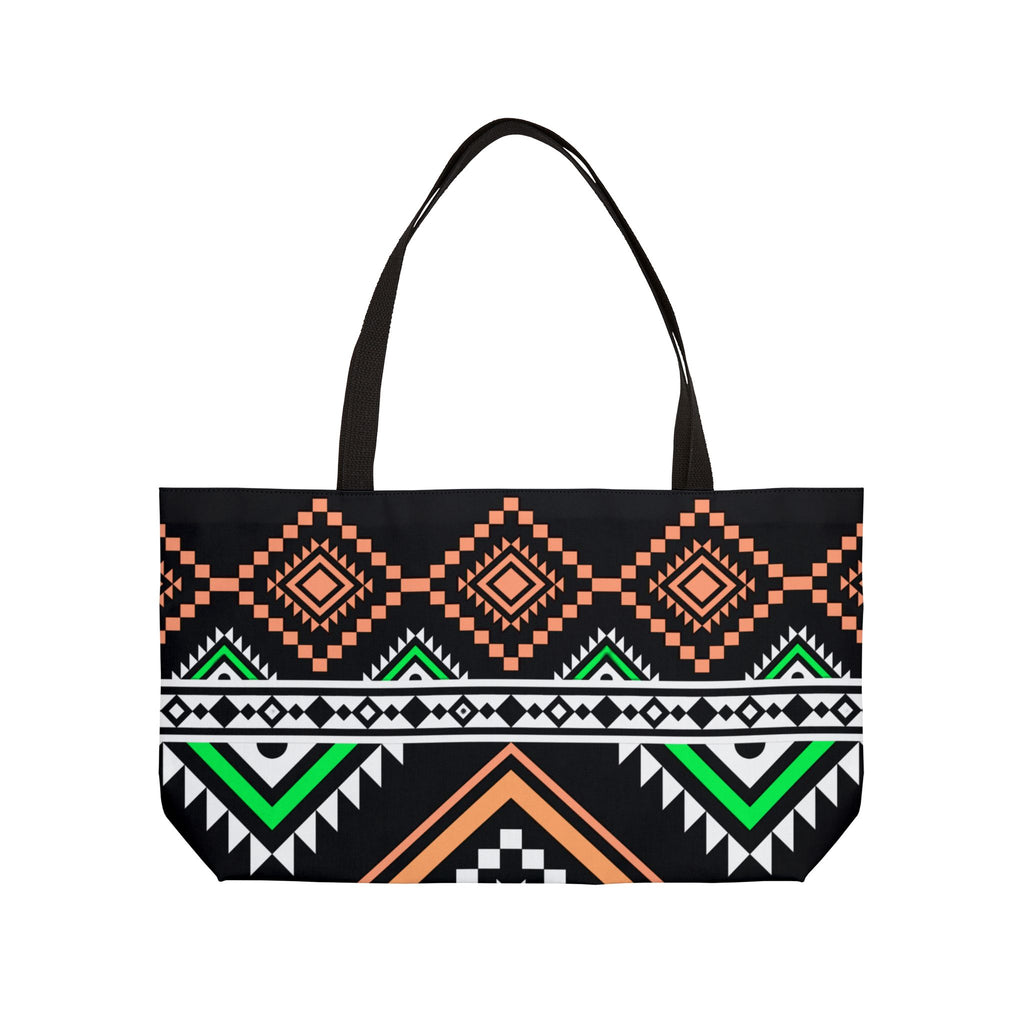 Aztec Geo Weekender Tote Bag — Black & Neon Tribal Beach Bag