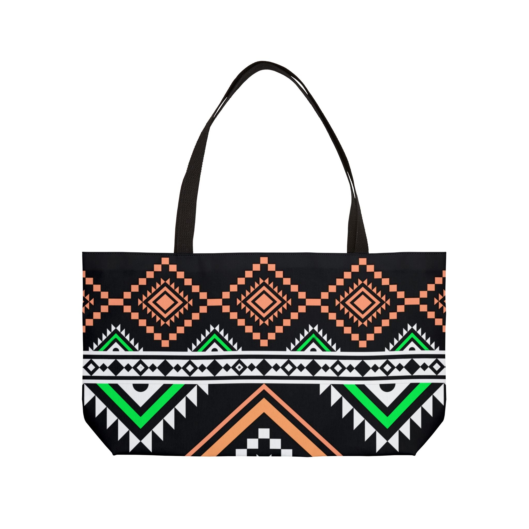 Aztec Geo Weekender Tote Bag — Black & Neon Tribal Beach Bag