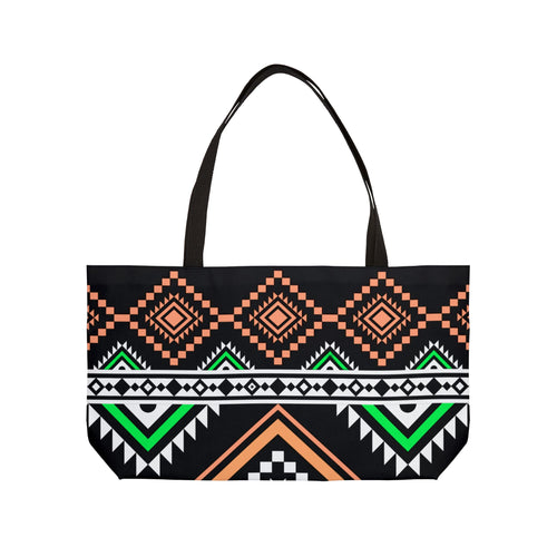 Aztec Geo Weekender Tote Bag — Black & Neon Tribal Beach Bag