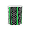 Green Stripe Ethnic Pattern Ceramic Mug – Geometric Black & Gray Tribal Design (11oz, 15oz)