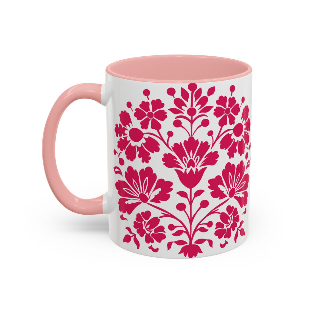 Pink Floral Accent Coffee Mug – 11/15oz Decorative Tea & Coffee Cup
