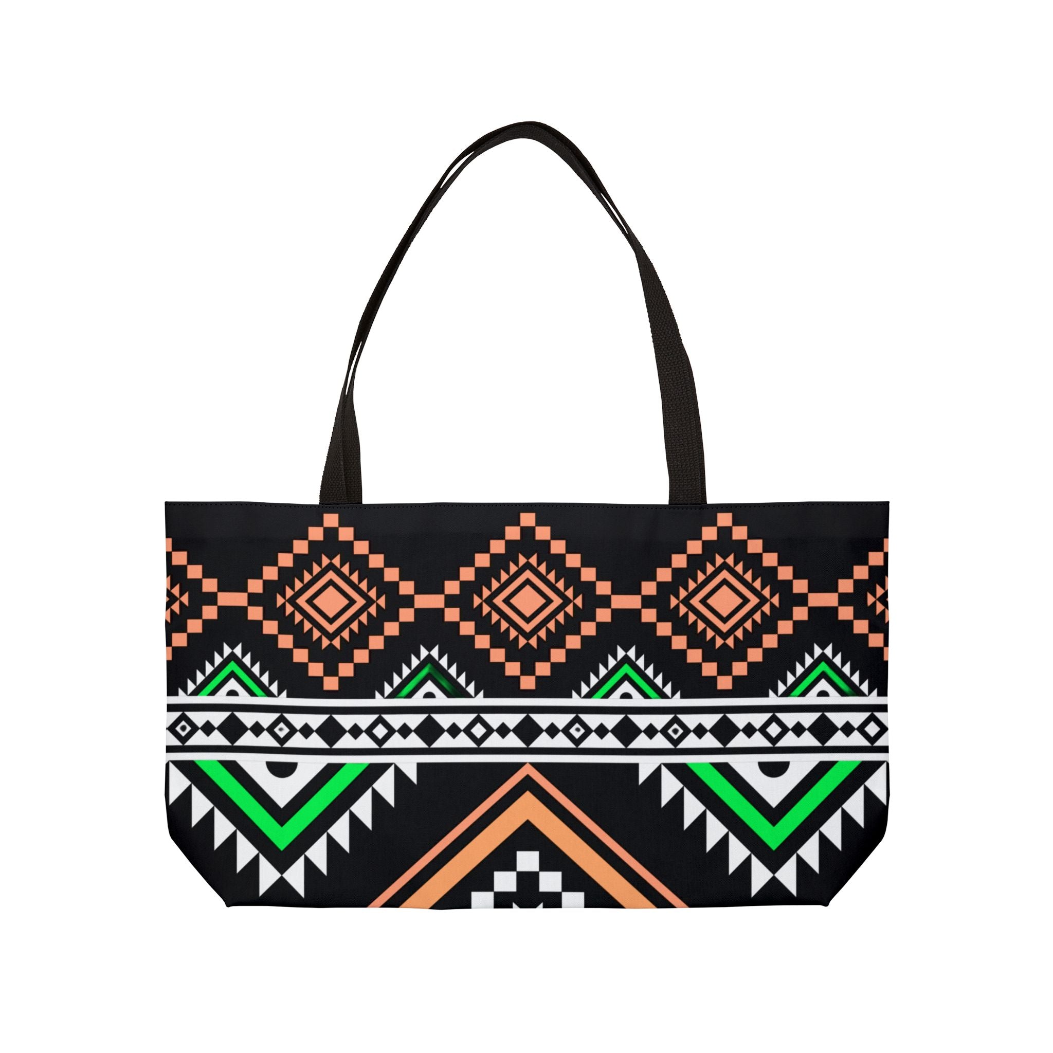 Aztec Geo Weekender Tote Bag — Black & Neon Tribal Beach Bag