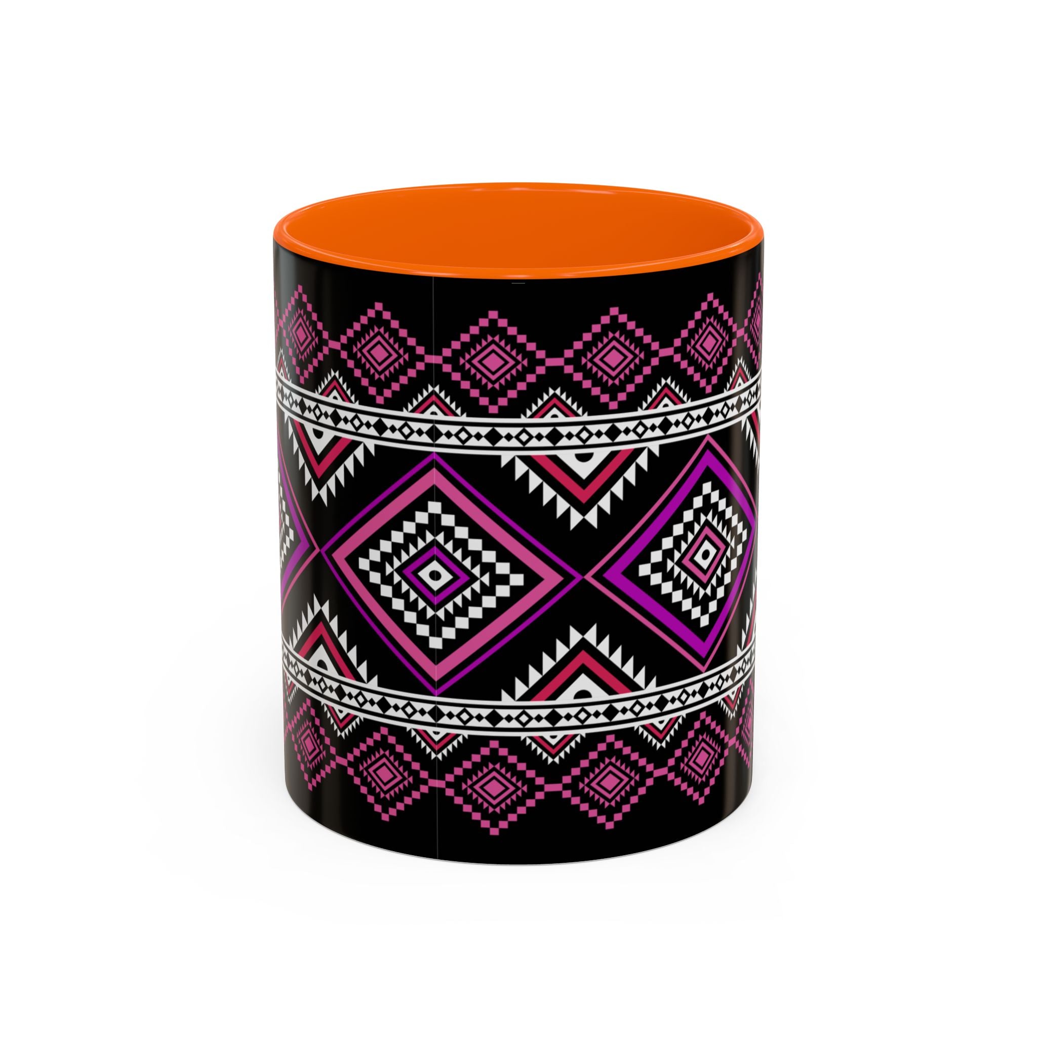 Geometric Aztec Accent Coffee Mug — Pink & Black Tribal Pattern (11/15oz)