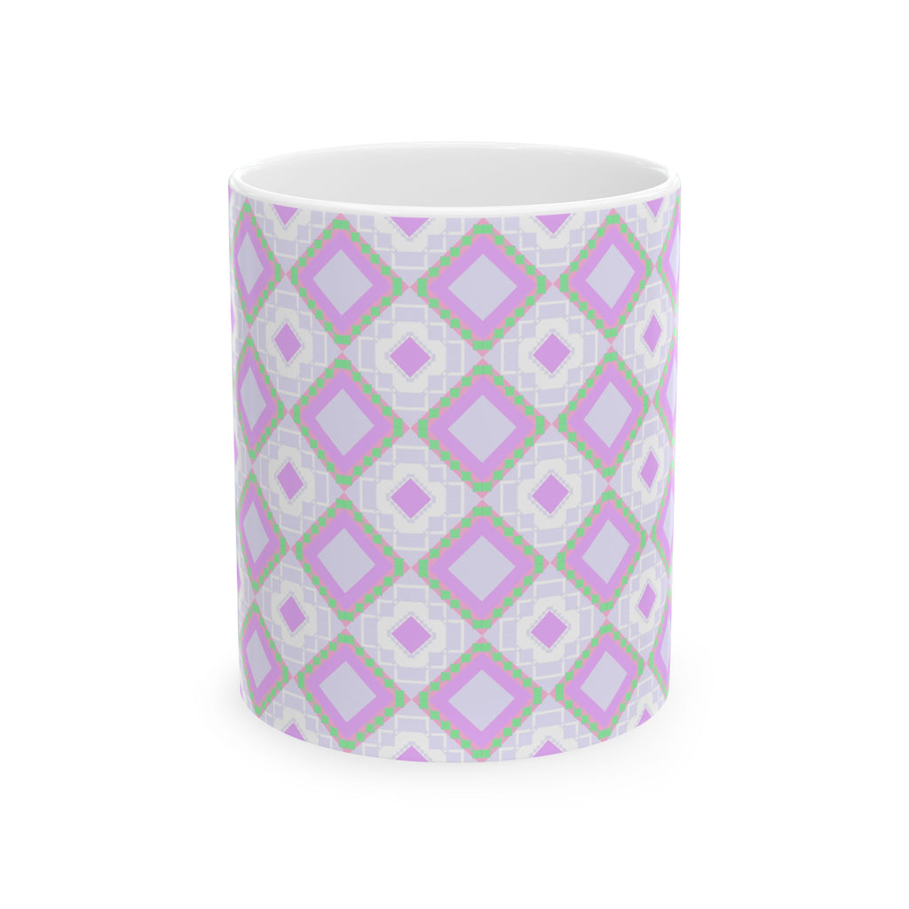 Pastel Geometric Ceramic Mug — Lavender Diamond Pattern (11oz, 15oz)