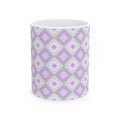Pastel Geometric Ceramic Mug — Lavender Diamond Pattern (11oz, 15oz)