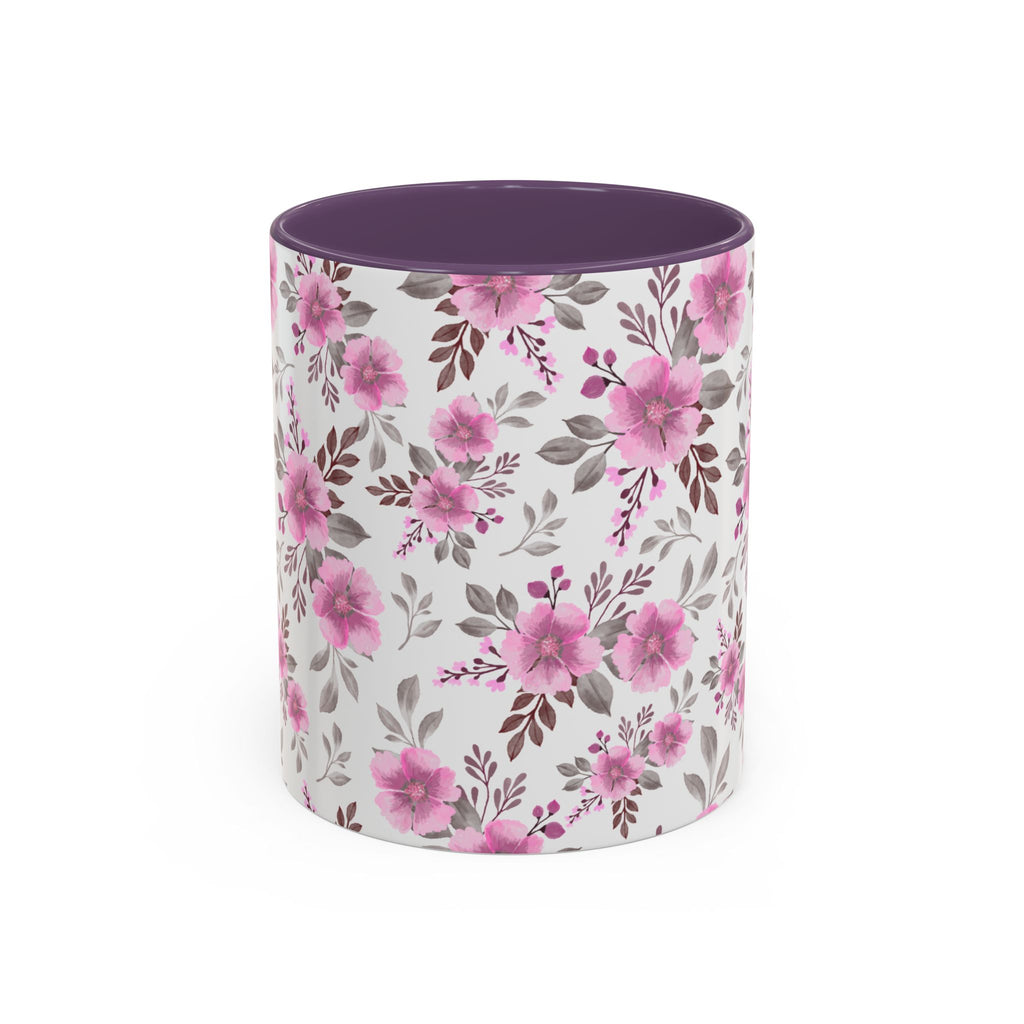 Pink Floral Accent Coffee Mug — Ceramic Rose Pattern 11/15oz