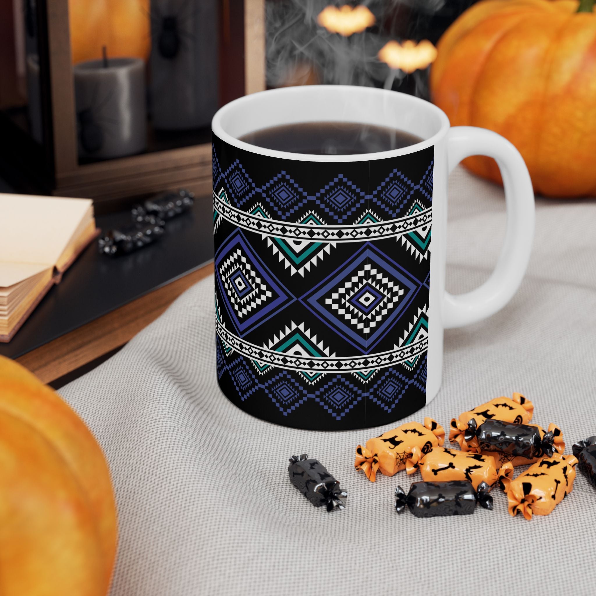 Aztec Diamond Pattern Ceramic Mug – Tribal Geometric 11oz & 15oz