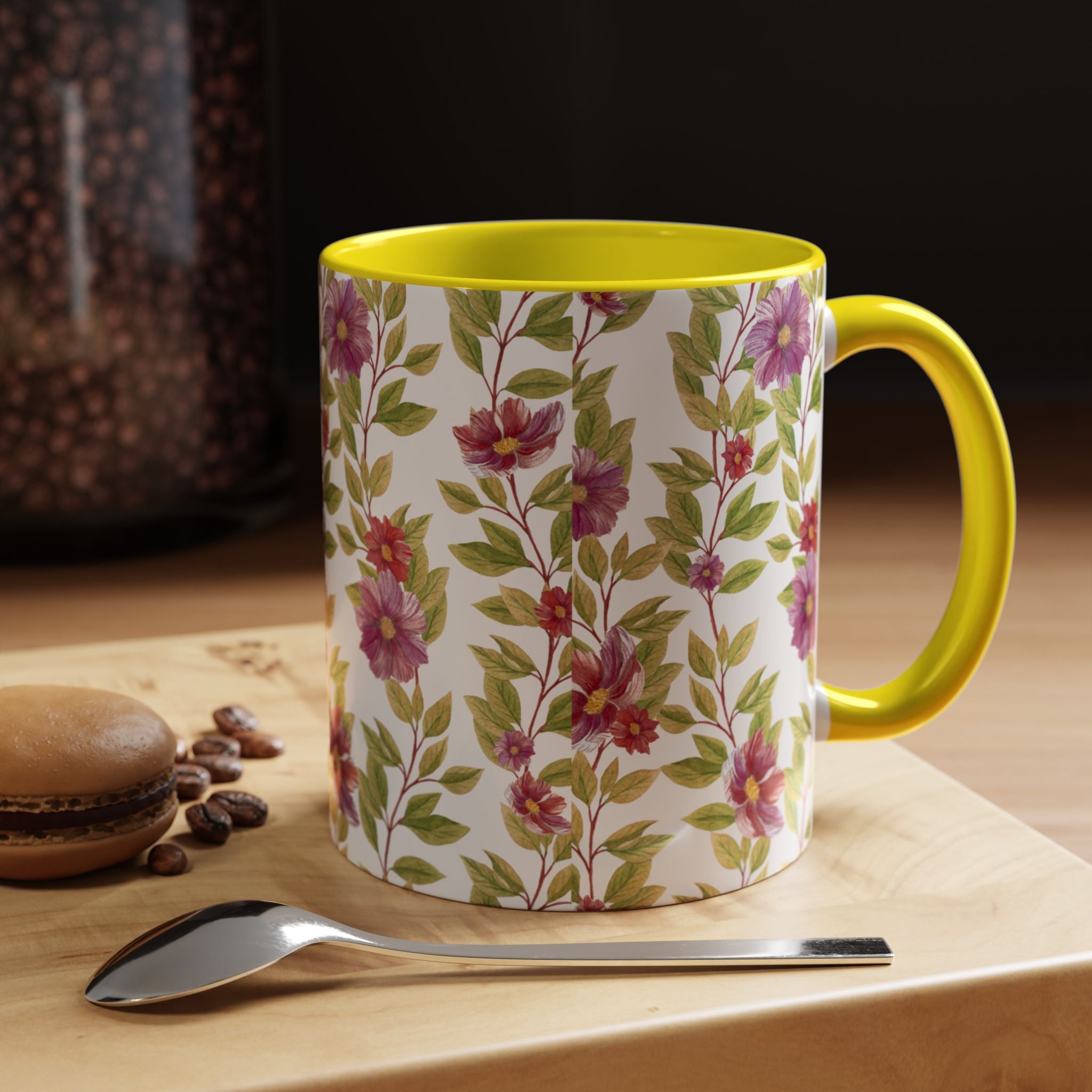 Floral Vine Accent Coffee Mug — Purple Watercolor Blossoms (11/15oz)