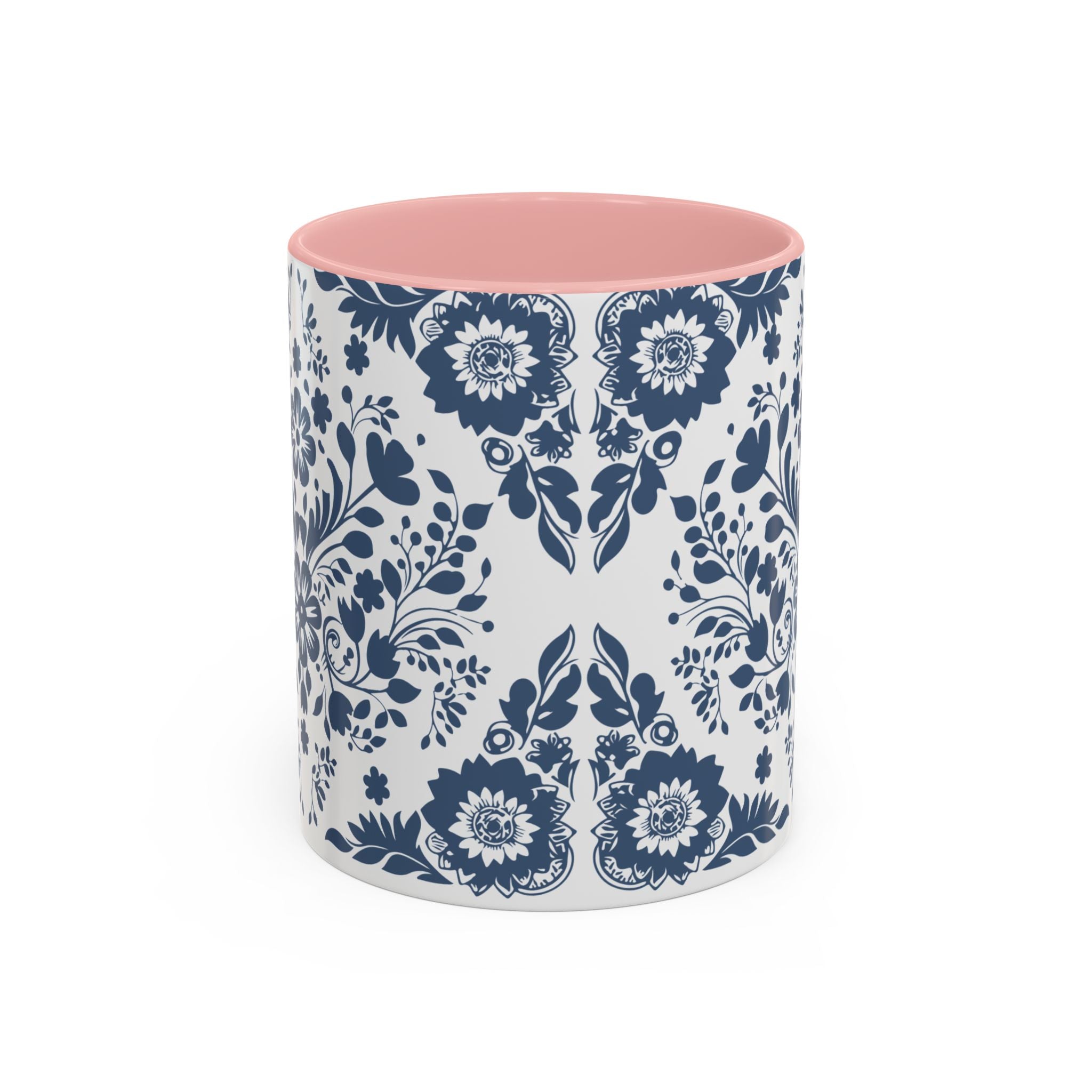 Blue Floral Accent Coffee Mug - Navy Vintage Delft Pattern (11/15oz)