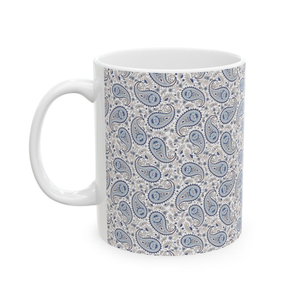 Blue Paisley Ceramic Mug — Vintage Boho Pattern Coffee Cup (11oz, 15oz)