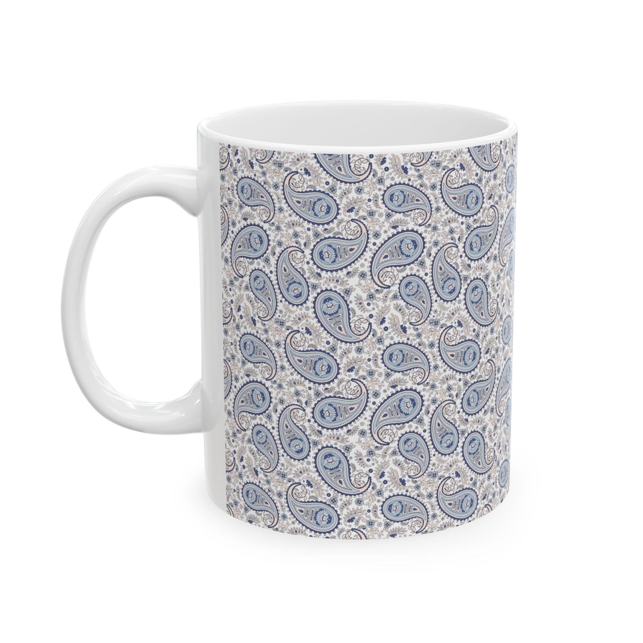 Blue Paisley Ceramic Mug — Vintage Boho Pattern Coffee Cup (11oz, 15oz)