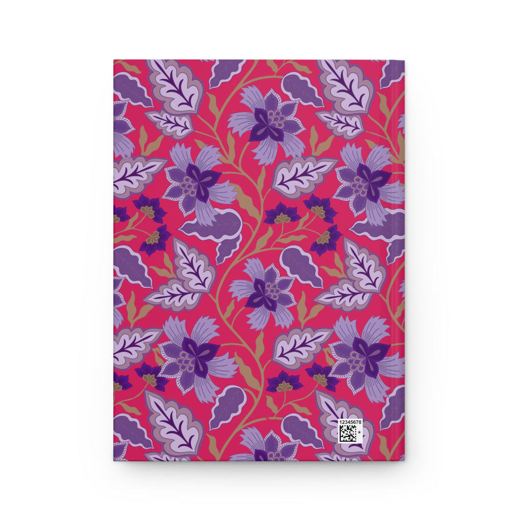 Floral Composition Hardcover Journal — Purple & Magenta Patterned Notebook for School, Notes & Creative Writing