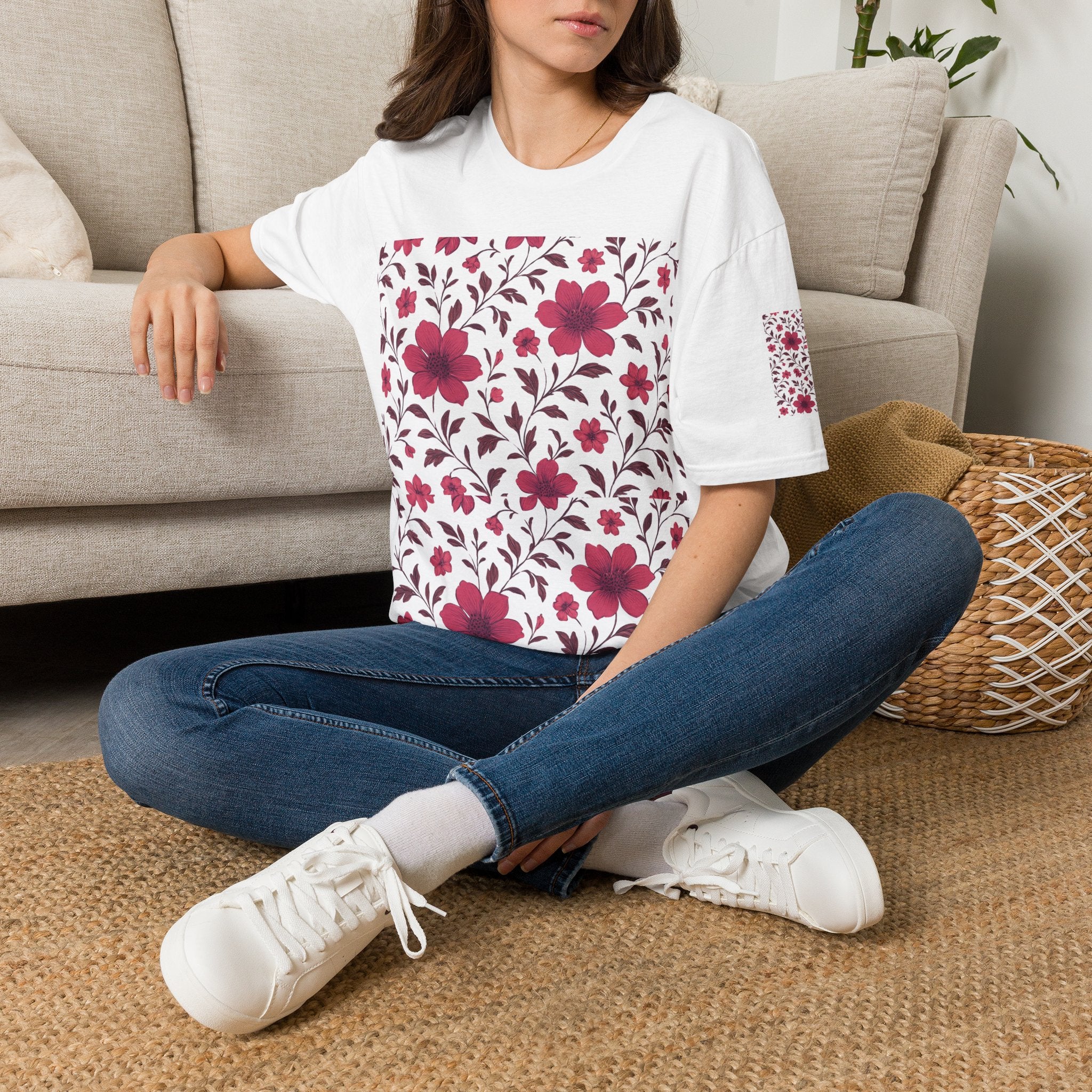 Floral Vine Tee — Pink Bloom Pattern T-Shirt