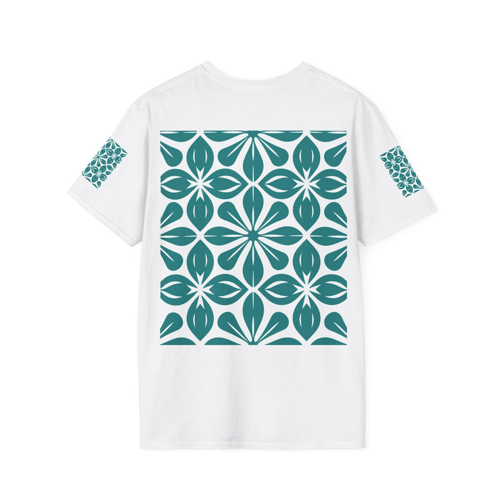 Teal Tile Pattern T‑Shirt — Retro Geometric Floral Graphic Tee