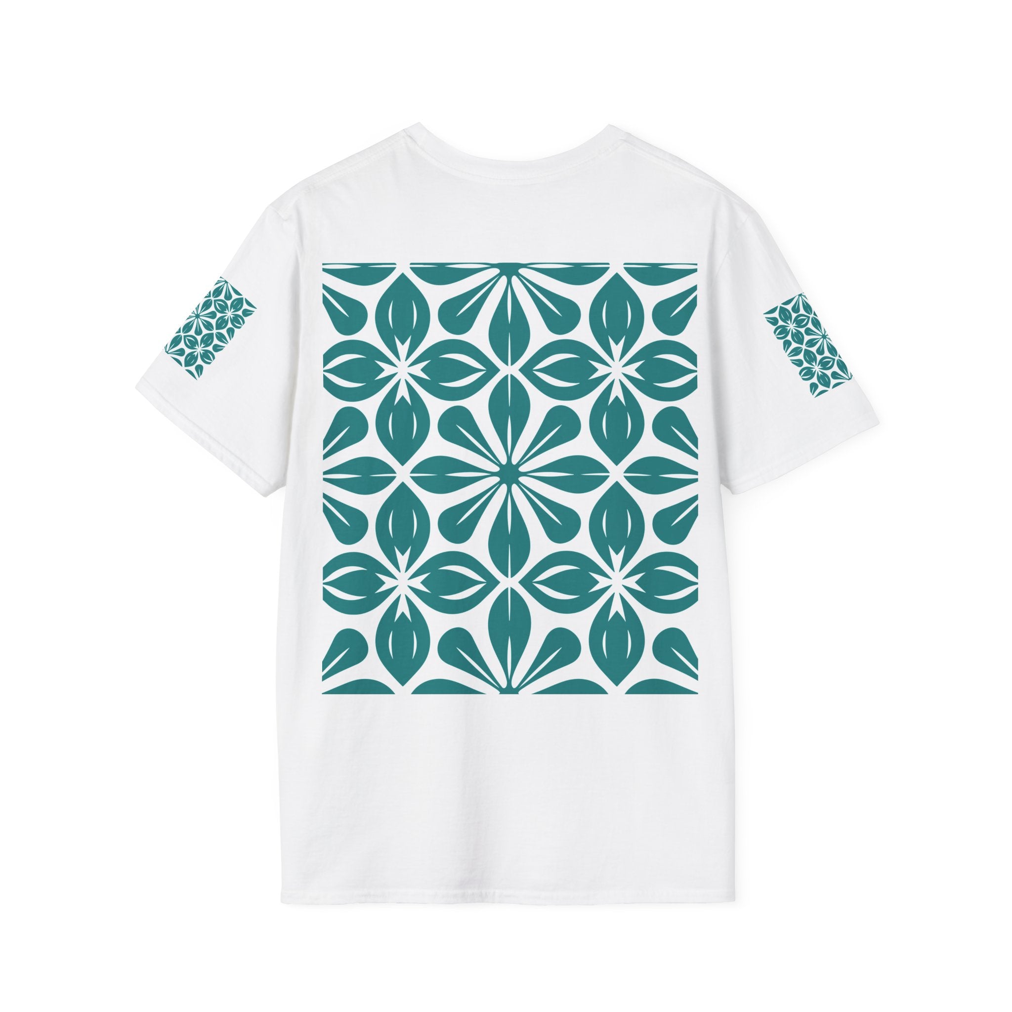 Teal Tile Pattern T‑Shirt — Retro Geometric Floral Graphic Tee