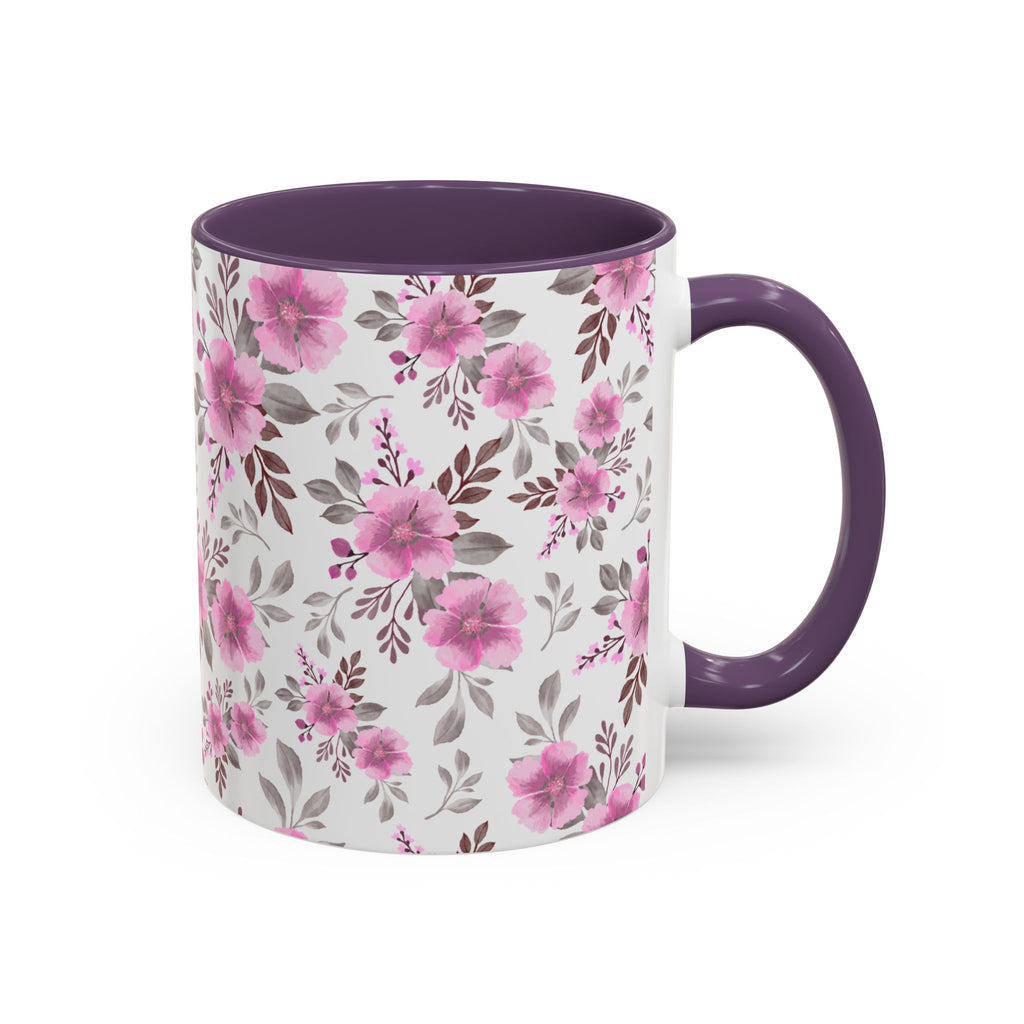 Pink Floral Accent Coffee Mug — Ceramic Rose Pattern 11/15oz
