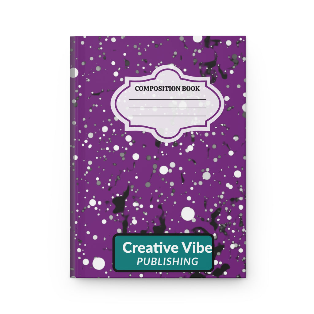 Purple Splatter Composition Hardcover Journal — 'Composition Book' Label, Creative Vibe Publishing