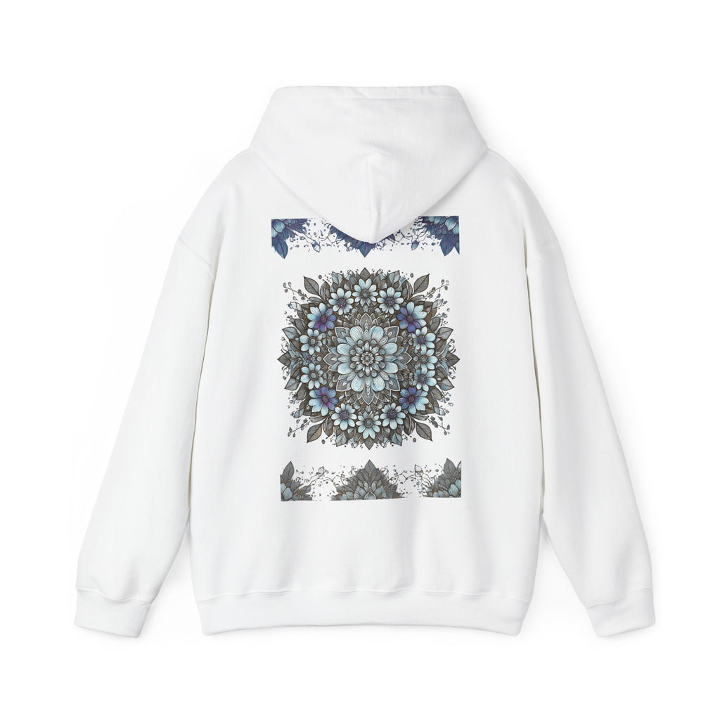 Floral Mandala Hoodie — Blue Botanical Symmetry Pullover