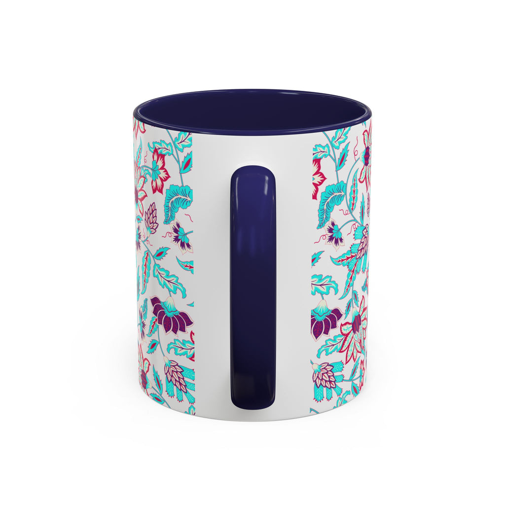 Floral Accent Coffee Mug – Teal & Magenta Patterned Ceramic Mug (11/15oz)