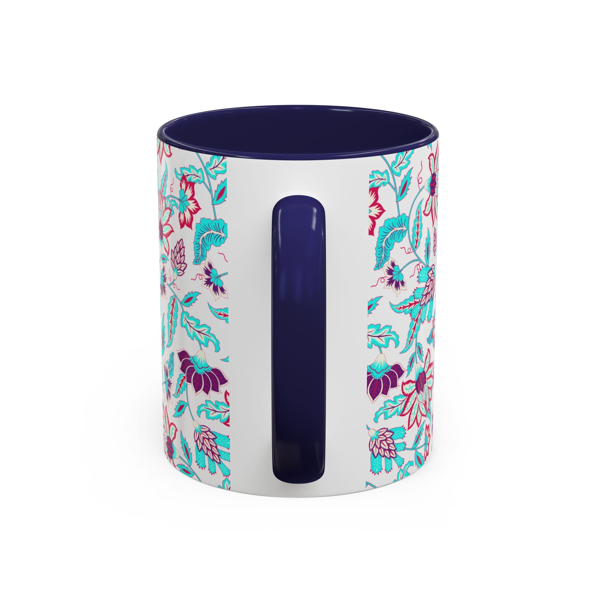 Floral Accent Coffee Mug – Teal & Magenta Patterned Ceramic Mug (11/15oz)