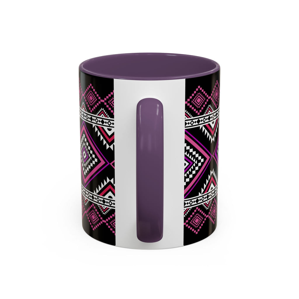 Geometric Aztec Accent Coffee Mug — Pink & Black Tribal Pattern (11/15oz)