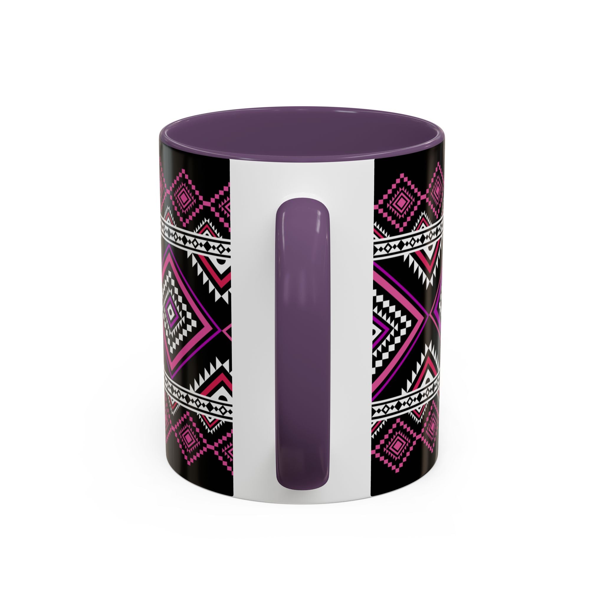 Geometric Aztec Accent Coffee Mug — Pink & Black Tribal Pattern (11/15oz)