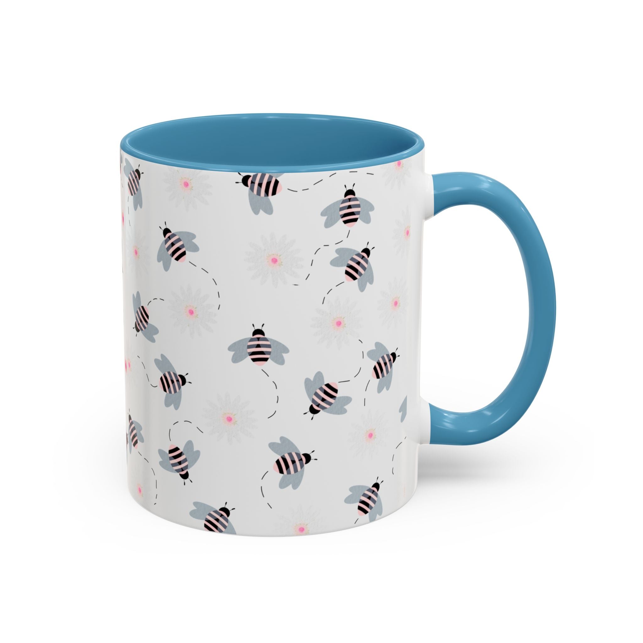 Bee Pattern Accent Coffee Mug — Cute Floral Honeybee Design, 11/15 oz