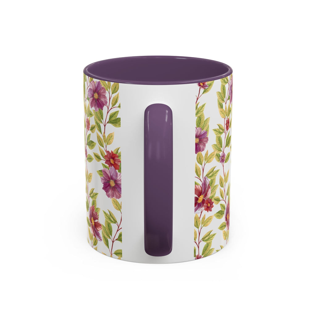 Floral Vine Accent Coffee Mug — Purple Watercolor Blossoms (11/15oz)