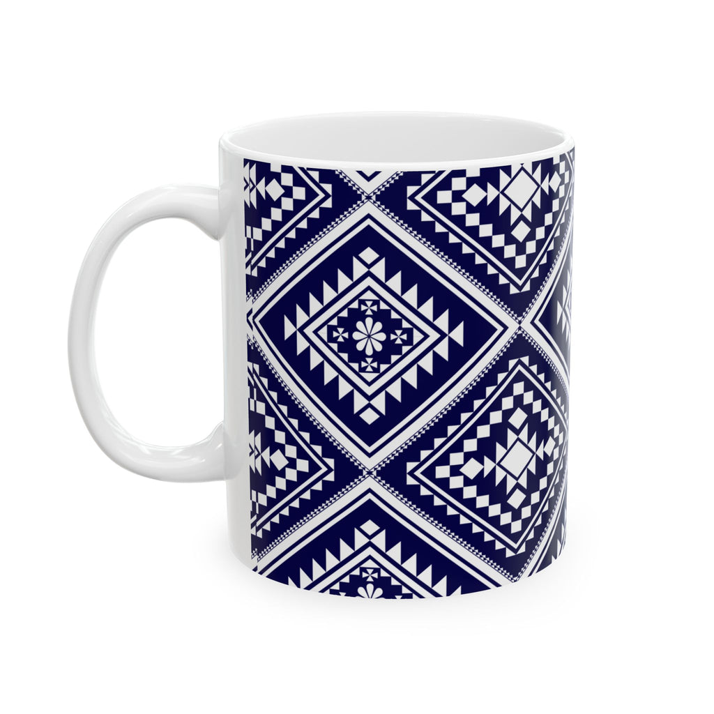 Navy Geometric Aztec Ceramic Mug (11oz & 15oz)