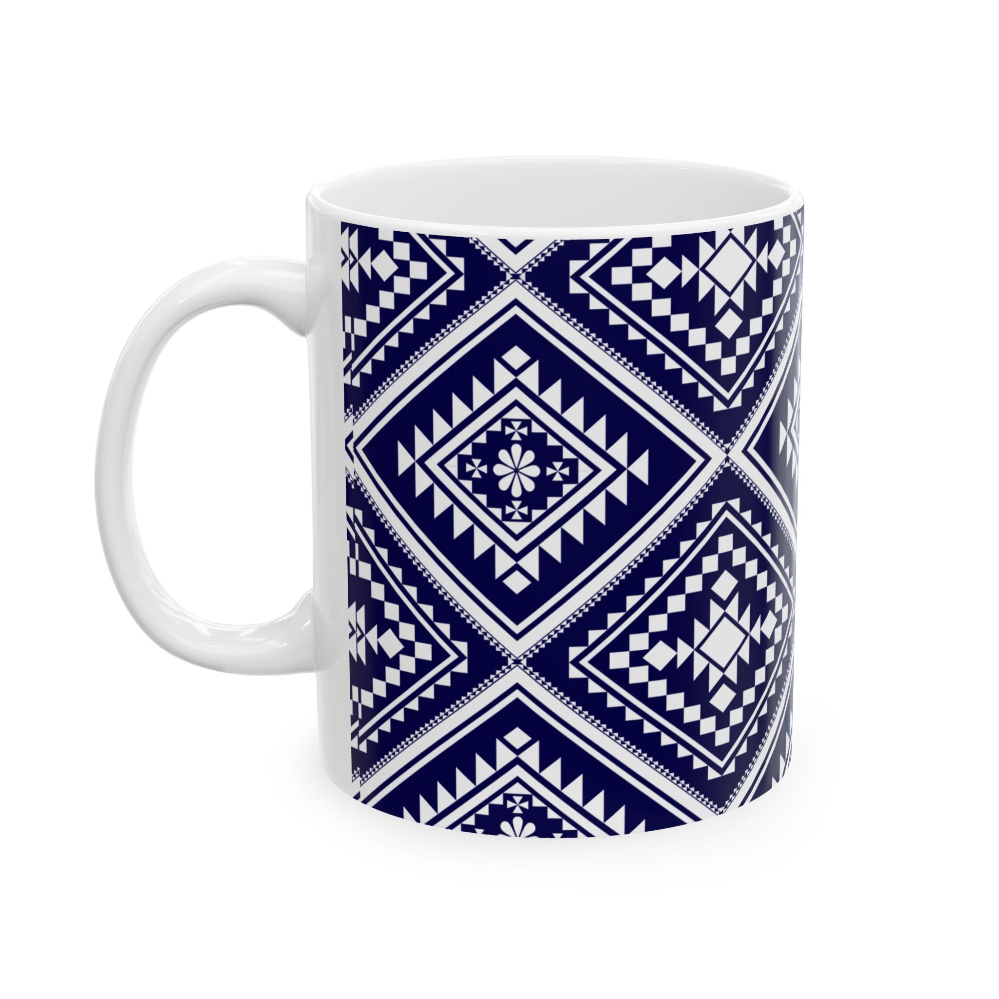 Navy Geometric Aztec Ceramic Mug (11oz & 15oz)