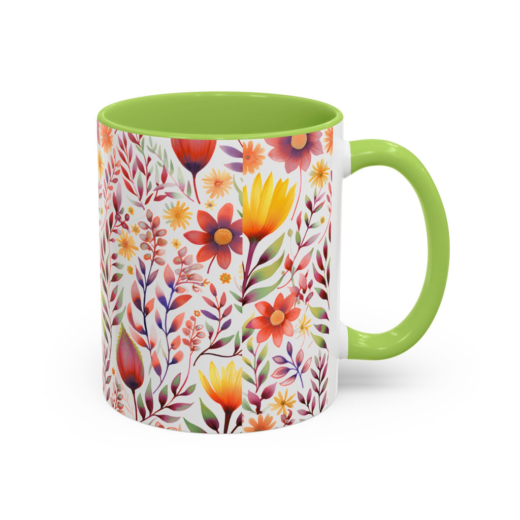 Floral Accent Coffee Mug – Colorful Watercolor Garden Design (11/15oz)