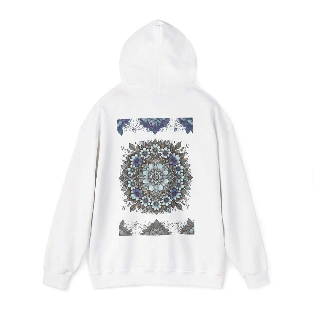 Floral Mandala Hoodie — Blue Botanical Symmetry Pullover