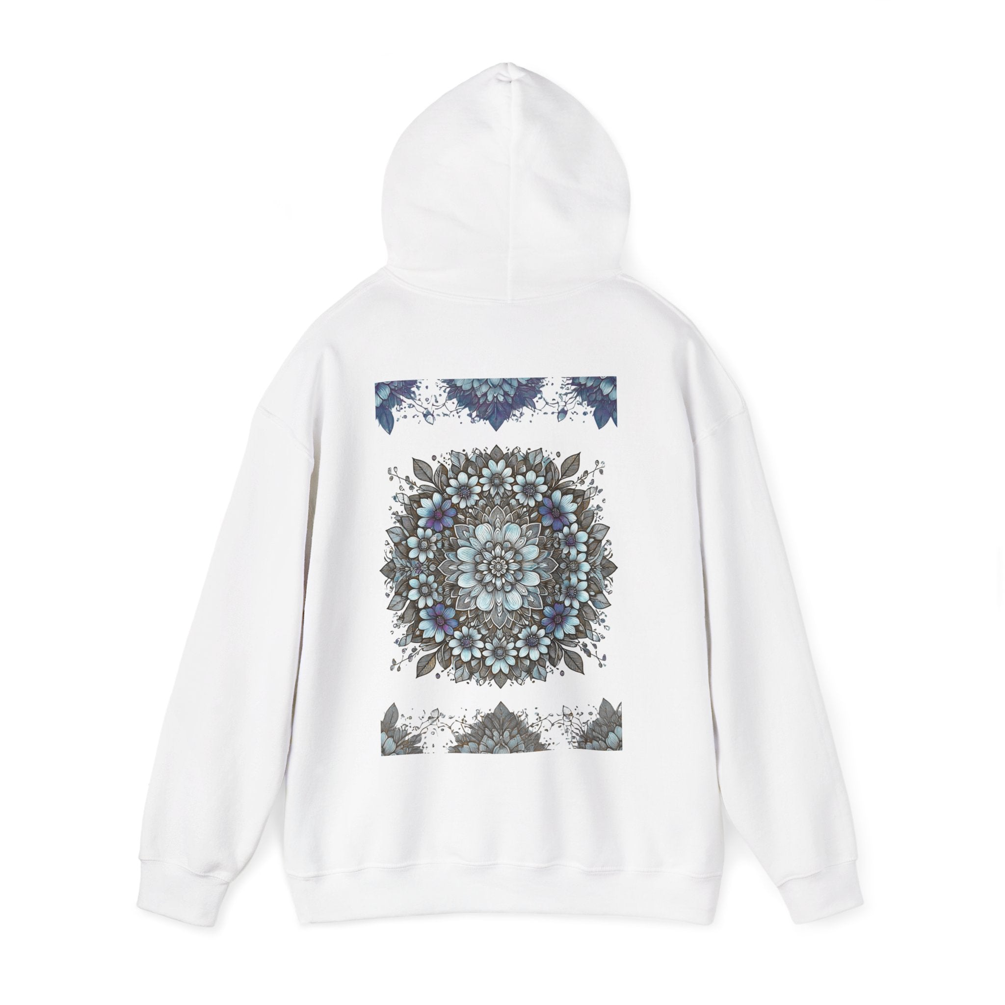 Floral Mandala Hoodie — Blue Botanical Symmetry Pullover