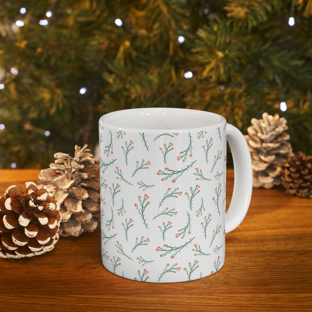Botanical Sprig Ceramic Mug — Delicate Floral Pattern Coffee Cup (11oz, 15oz)