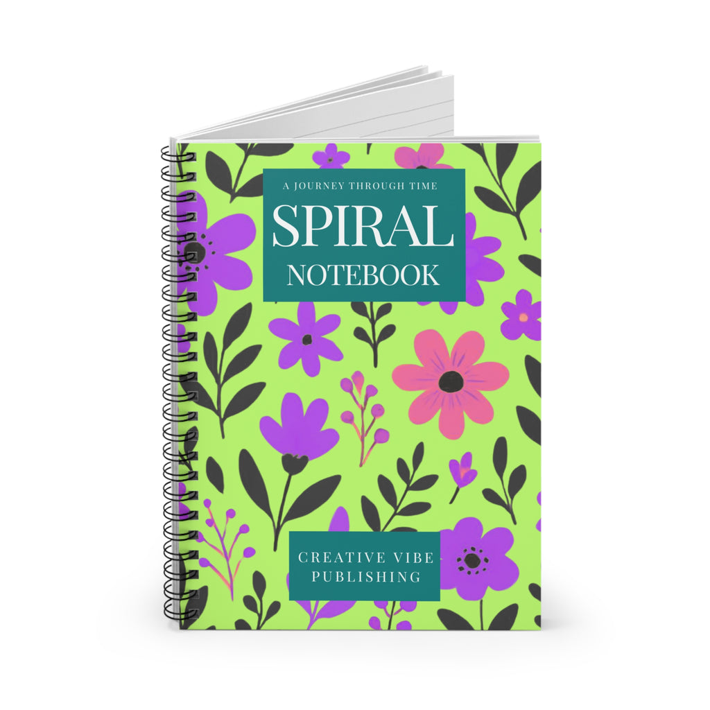 Floral Spiral Notebook — "Spiral Notebook" Ruled Journal, Bright Green & Purple Floral Cover