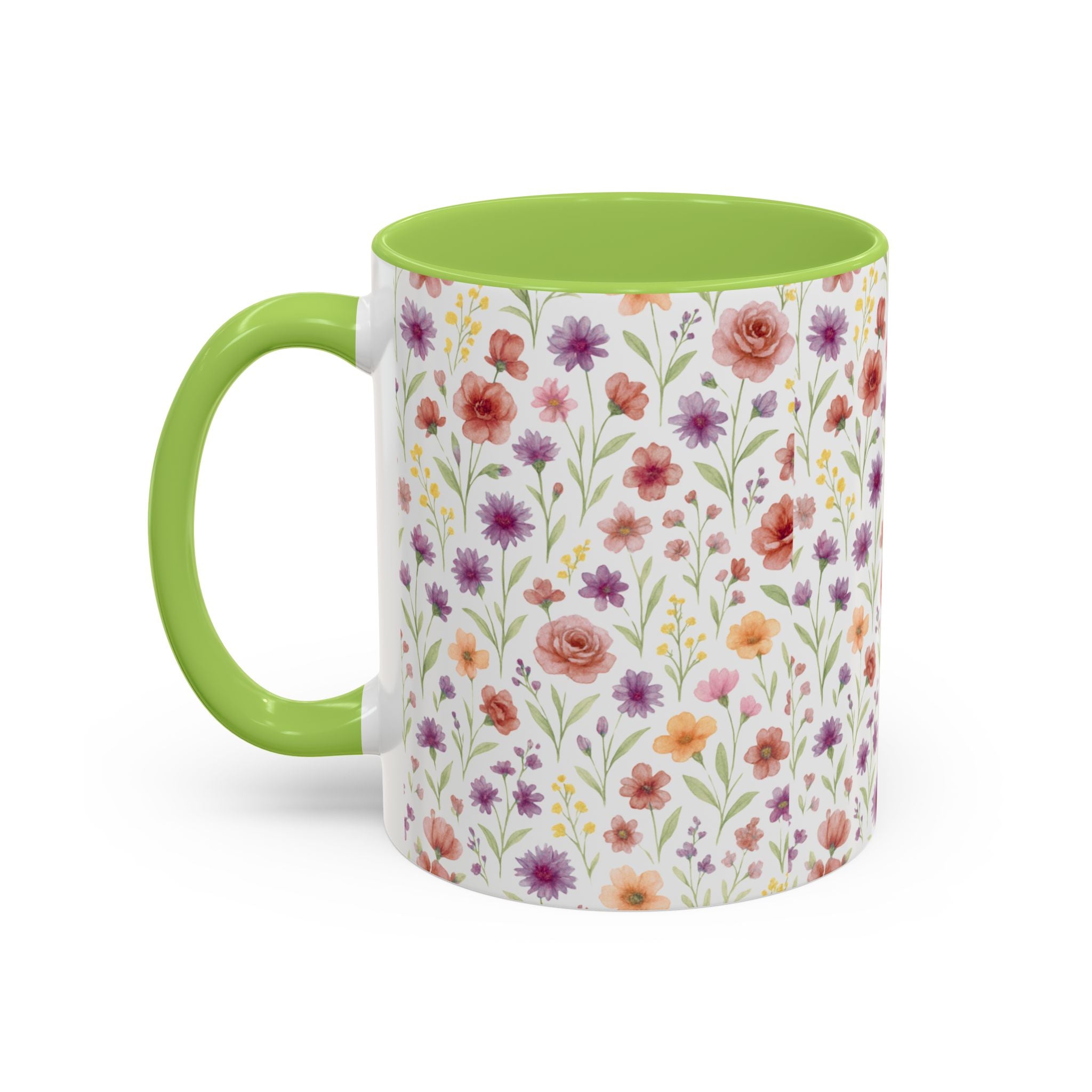 Floral Watercolor Accent Coffee Mug – Pink & Purple Wildflower Pattern (11/15oz)