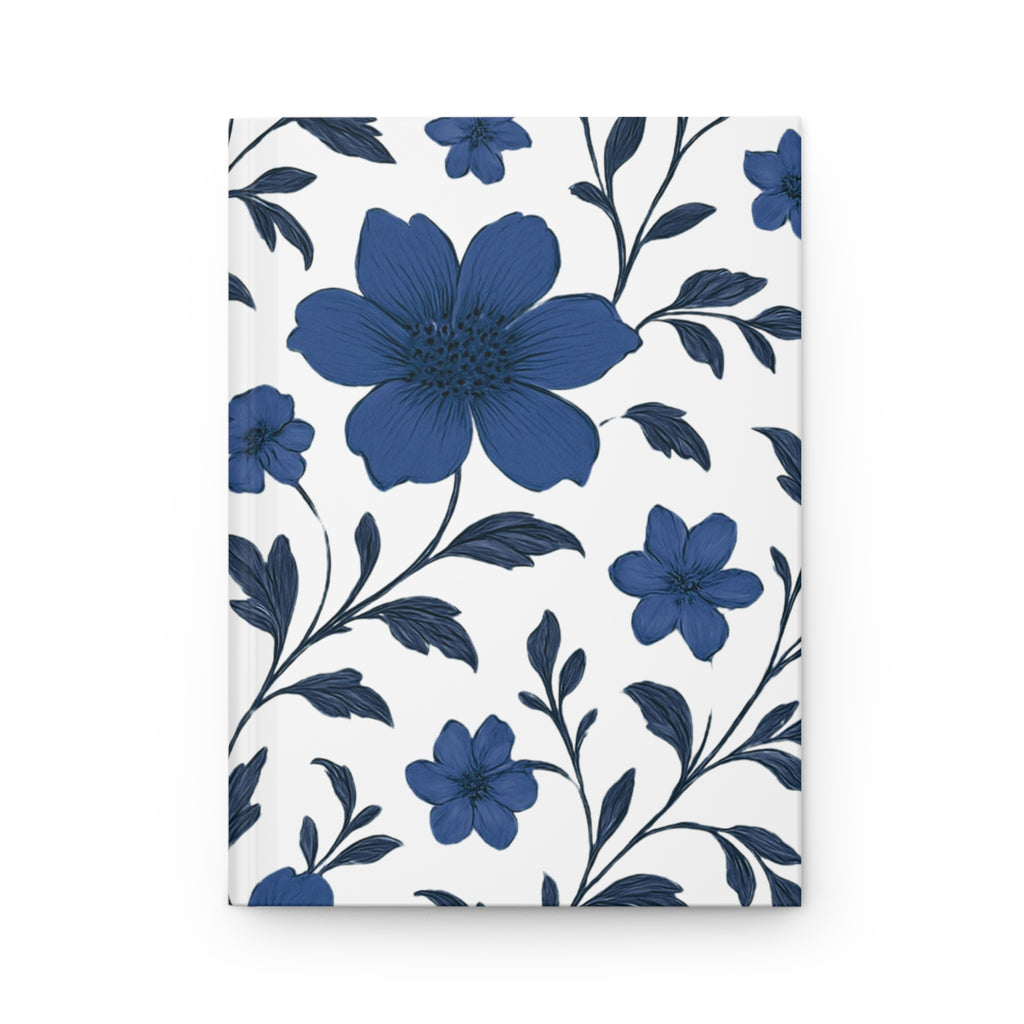 Blue Floral Hardcover Journal — Matte Notebook for Notes & Daily Planning