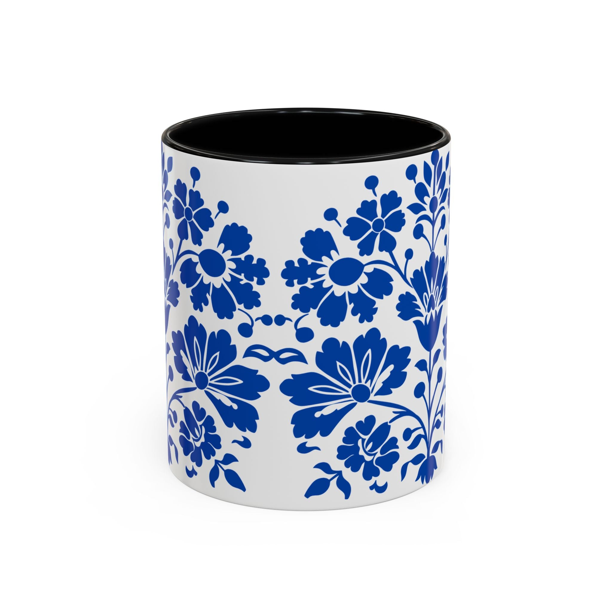 Blue Floral Accent Coffee Mug – Ceramic 11/15oz